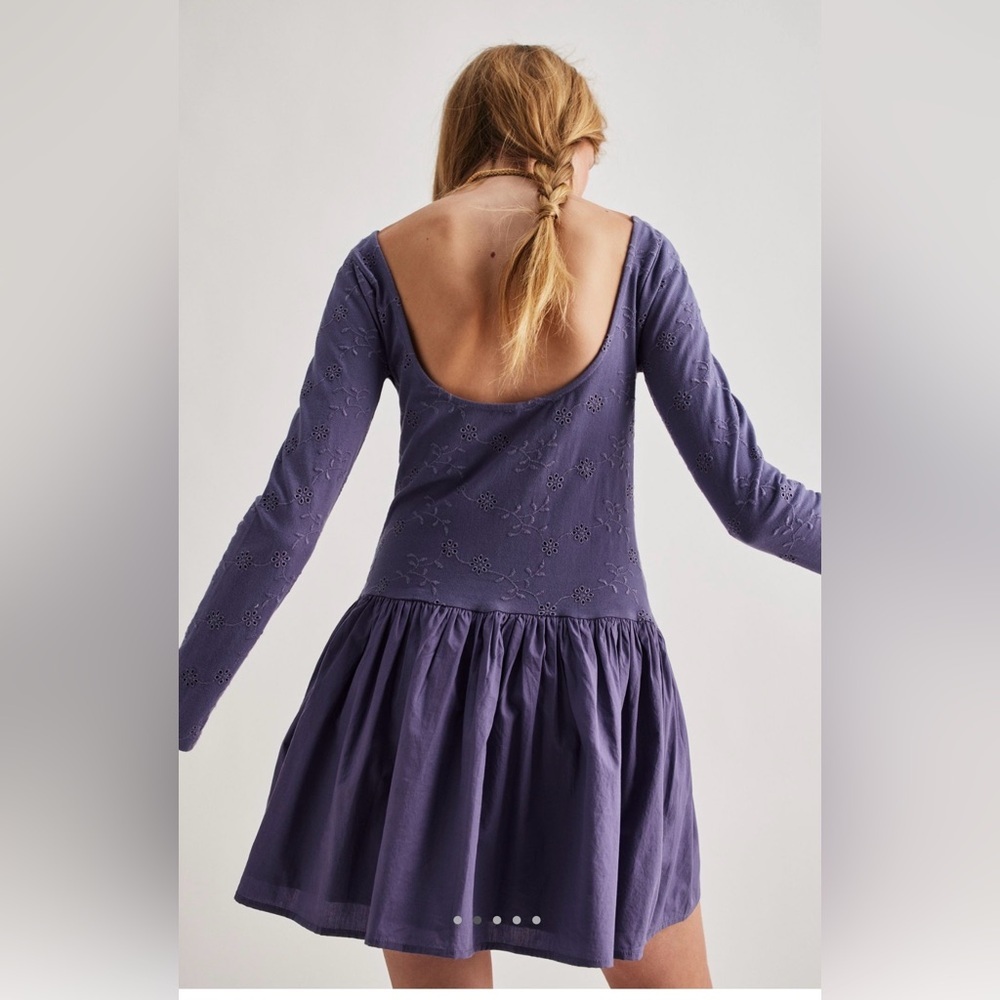 NWT Free People S Surley Mini Dress in Heron Blue/Purple Color New $108 - Picture 2 of 8